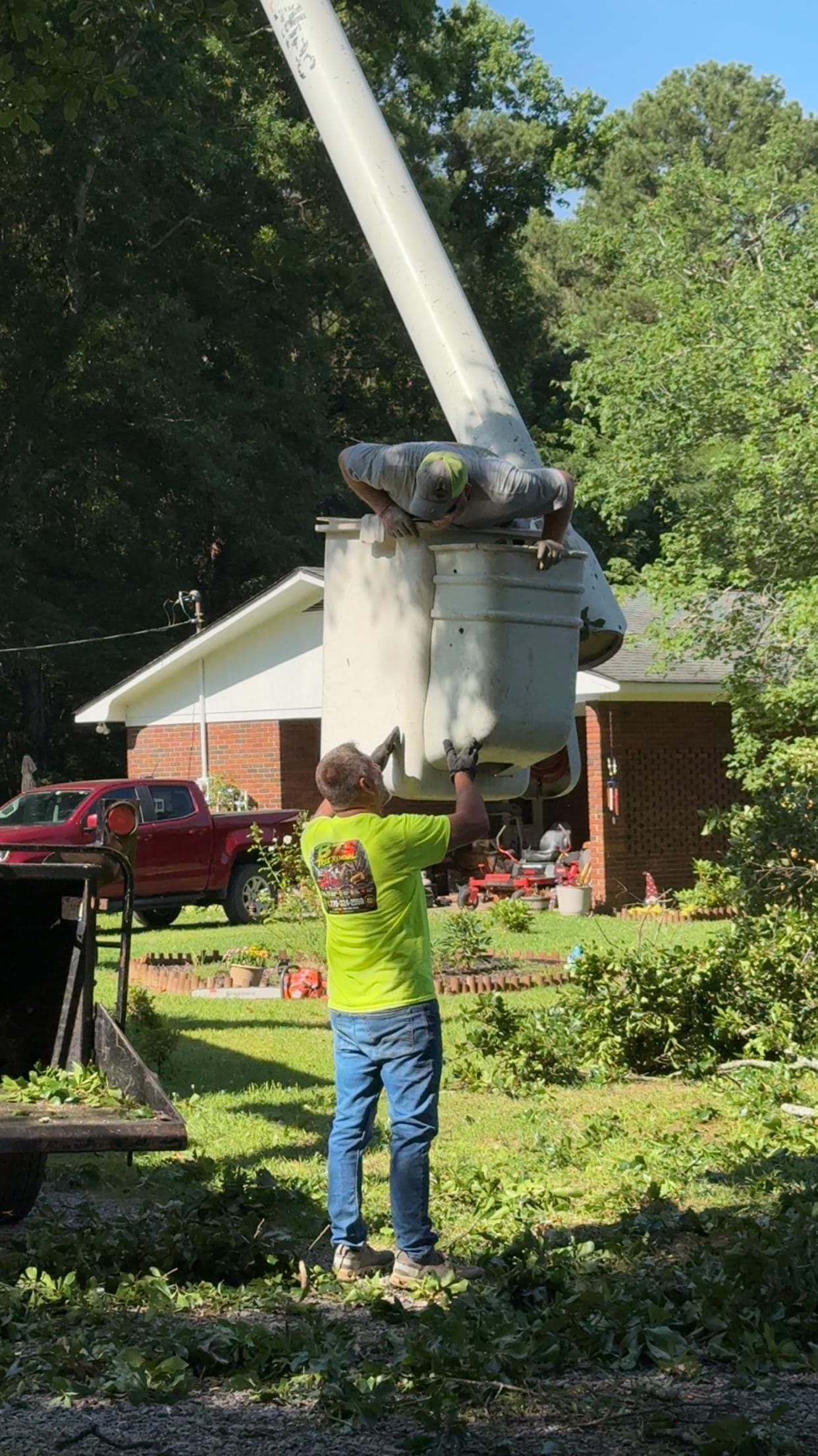 BTS Tree Removal bucket truck on a residential tree removal